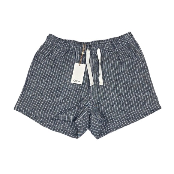 Quince Pants - Quince Women's 100% European Linen Shorts Medium M Blue Chambray Stripe New